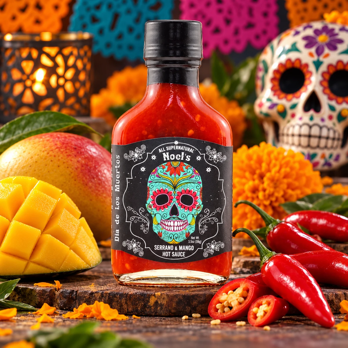 Noel’s Serrano & Mango Hot Sauce – Día de los Muertos 100 ml