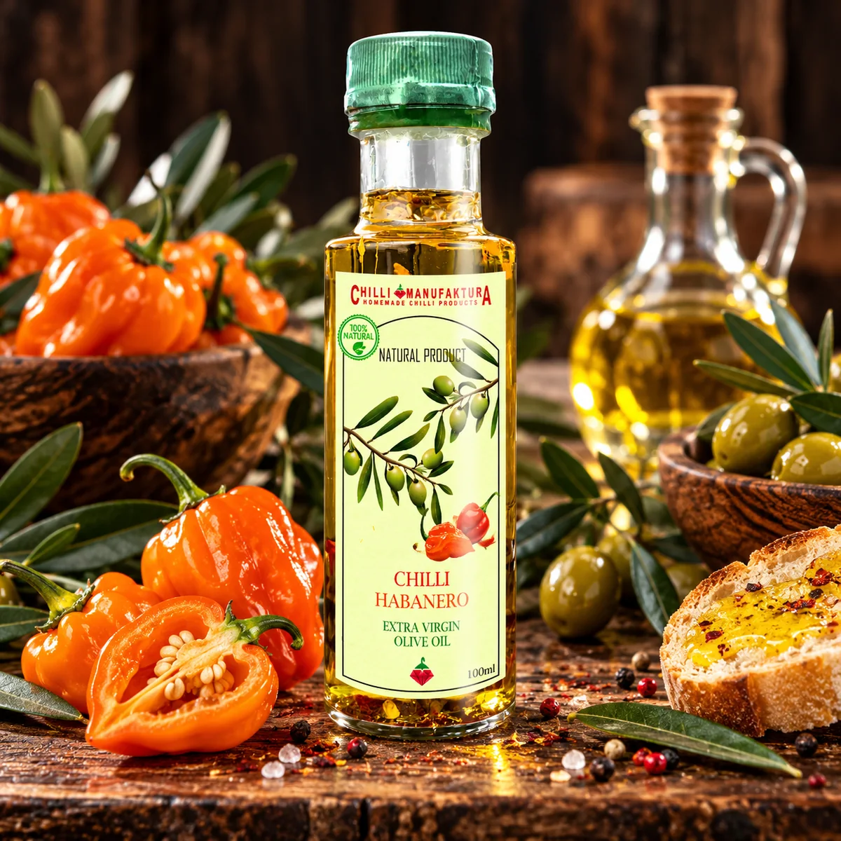 Extra Virgin panenský olivový chilli olej Habanero